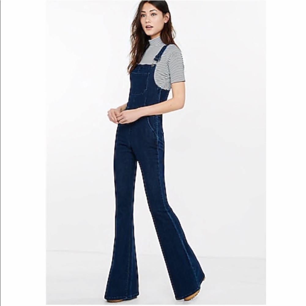NWT Express Dark Denim Flare Overalls